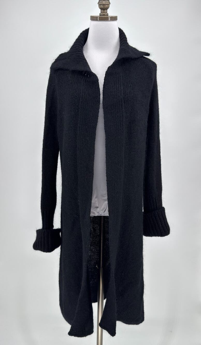 Vintage ⁠Charlotte Ford Black Long Knit Open Front Duster Cardigan Coat